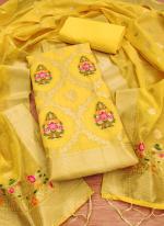 Pure Chanderi Banarasi Silk Yellow  Weaving Dress Material